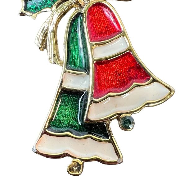 Vintage Beatrix Christmas Bells Enamel Signed Brooch Pin - Picture 4 of 6